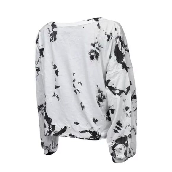 Majestic Women's White Black Brooklyn  Tie-Dye Crop V-Neck Long Sleeve T-shirt - Picture 3 of 7
